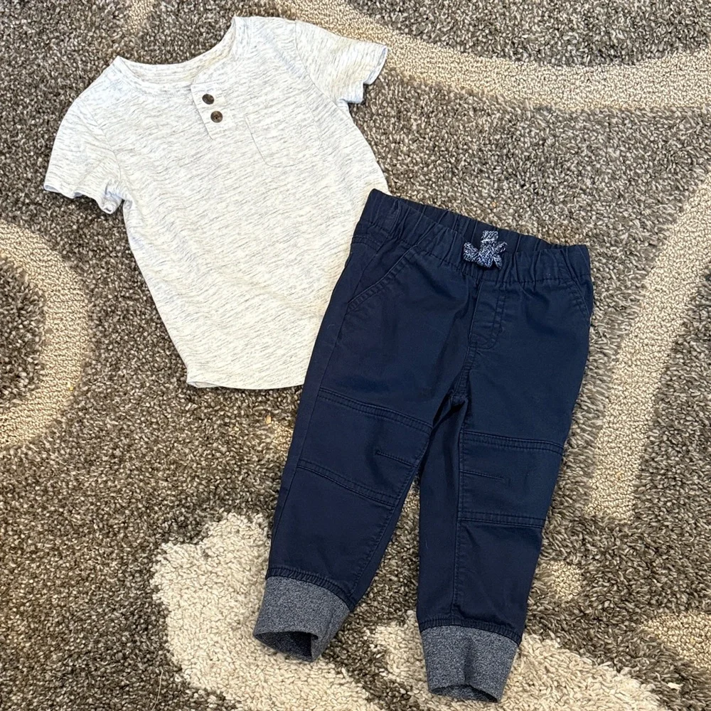 Cat and Jack Toddler Boy Henley Shirt Cuff Bottom Pants Outfit Set 18M
